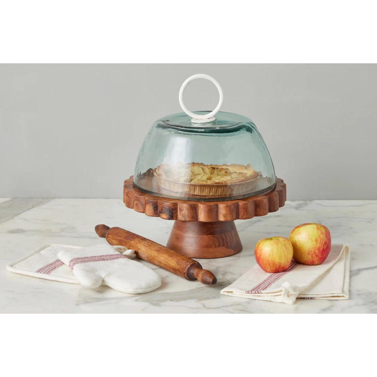 Acacia Wood Scalloped Cake Stand - Cake Stand Side View | Bone & Brass