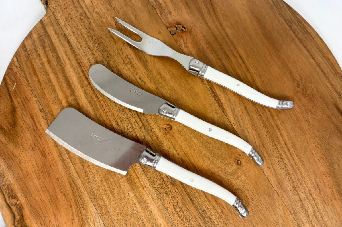 White French Laguiole Cheese Spreader, Fork & Cleaver