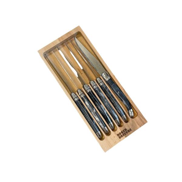 Grey French Laguiole Steak Knives Set - Detail View | Bone & Brass