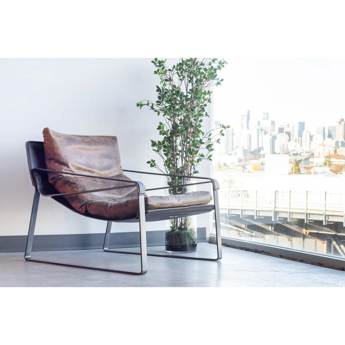 Connor Brown Leather Club Chair - Chair Side View | Bone & Brass