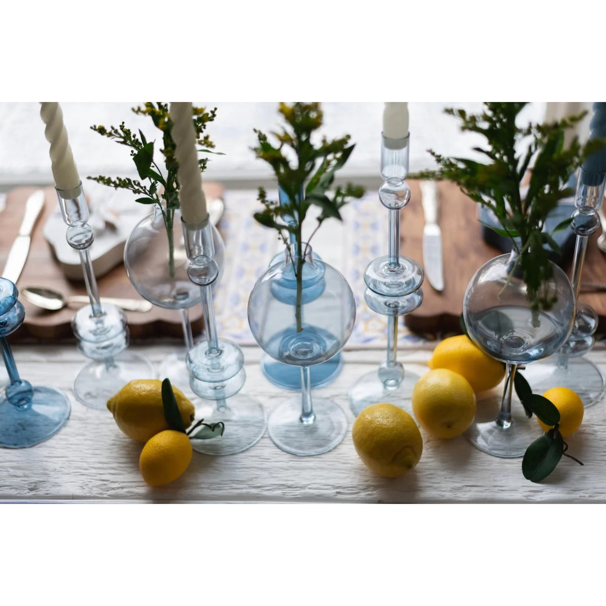 Denim Glass Candlestick Pair, Large - Candlestick Detail | Bone & Brass