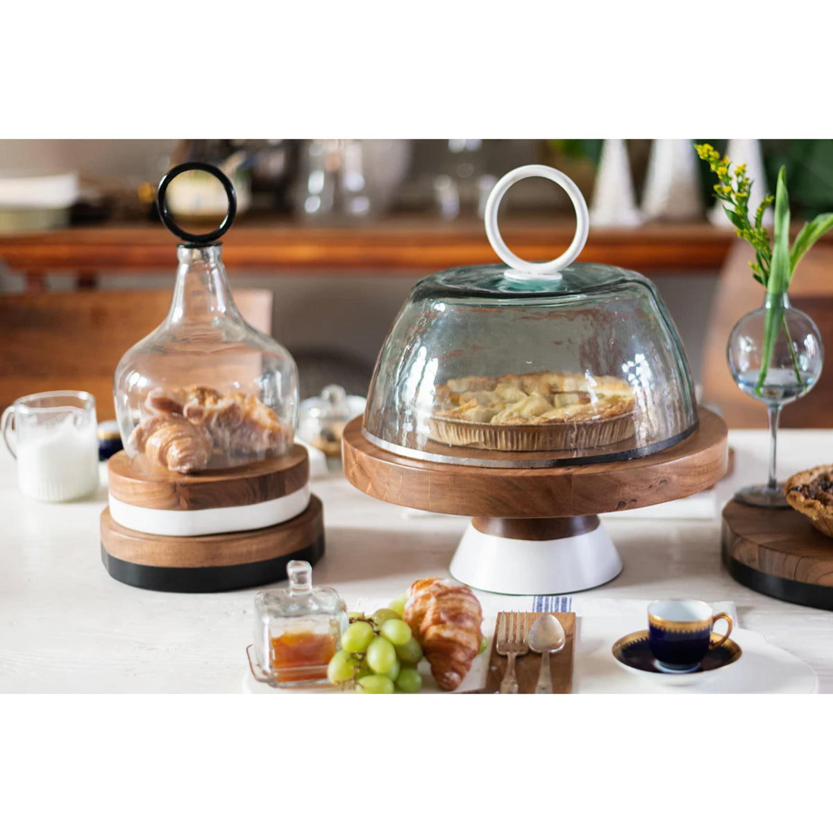 Small Glass Cloche Food Cover, Black Ring Handle - Dome Side View | Bone & Brass