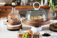 Small Glass Cloche Food Cover, Black Ring Handle