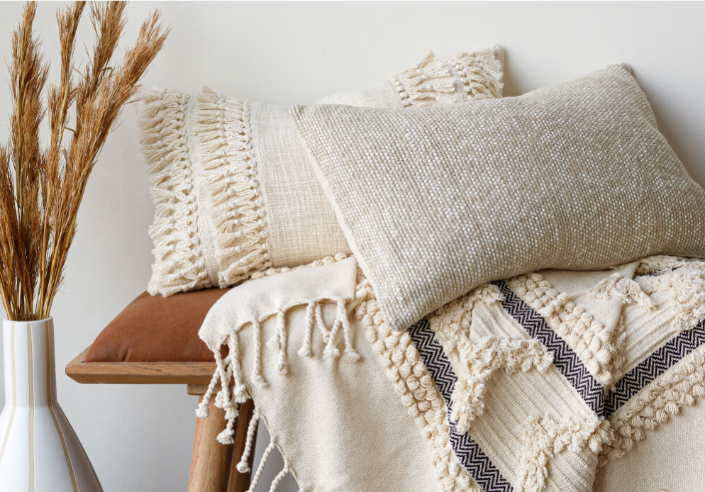 Vasant Ivory & Dark Blue Blanket