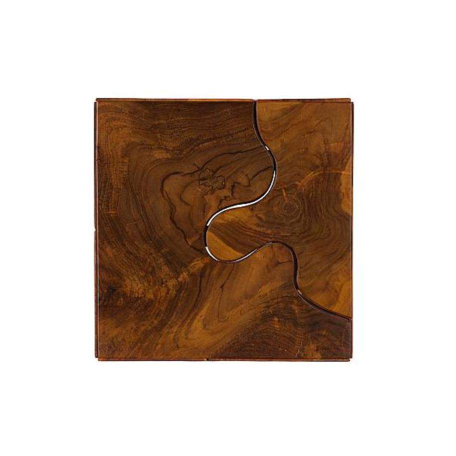 Small Brown Teak Slice Pedestal - Table Top View | Bone & Brass