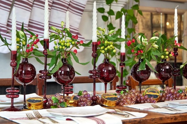 Burgundy Glass Candlestick Pair