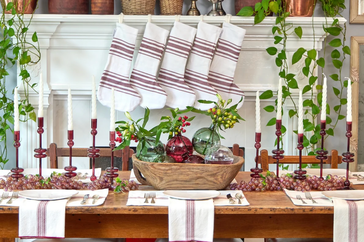 Burgundy Glass Candlestick Pair