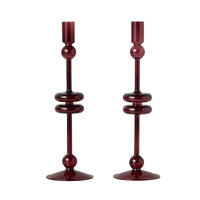 Burgundy Glass Candlestick Pair | Bone & Brass