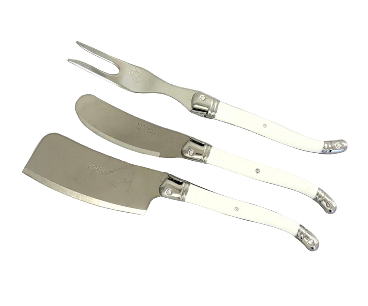 White French Laguiole Cheese Spreader, Fork & Cleaver