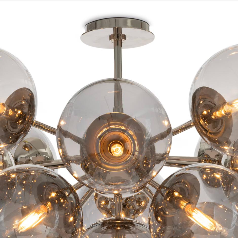 Shine Flush Mount Chandelier, Polished Nickel - Flush Mount Installed | Bone & Brass
