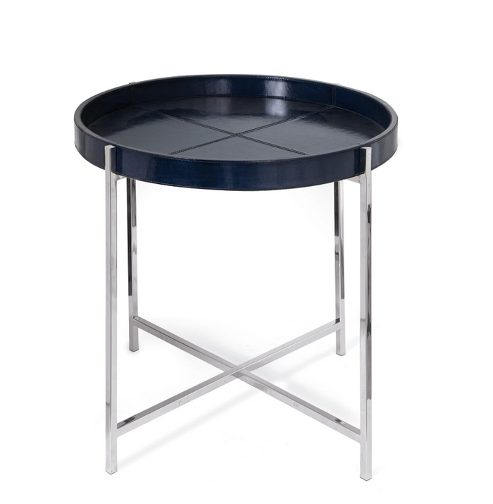 Derby Blue Leather Tray Table