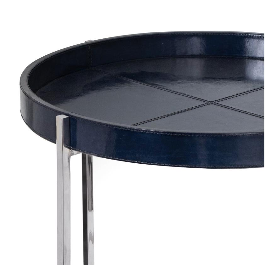 Derby Blue Leather Tray Table - Table Top View | Bone & Brass