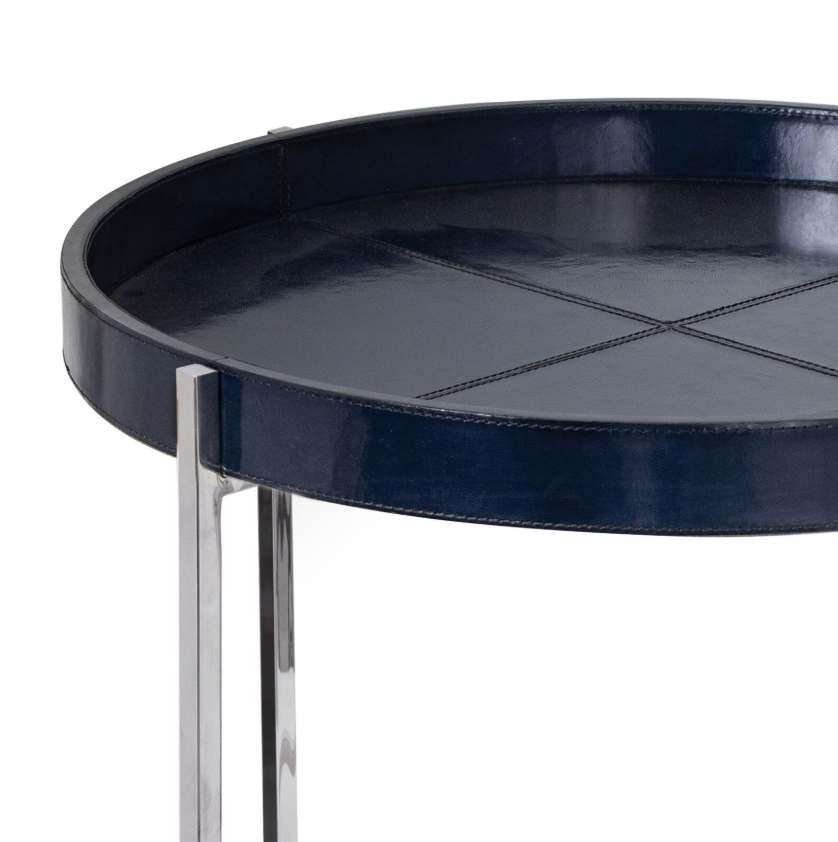 Derby Blue Leather Tray Table