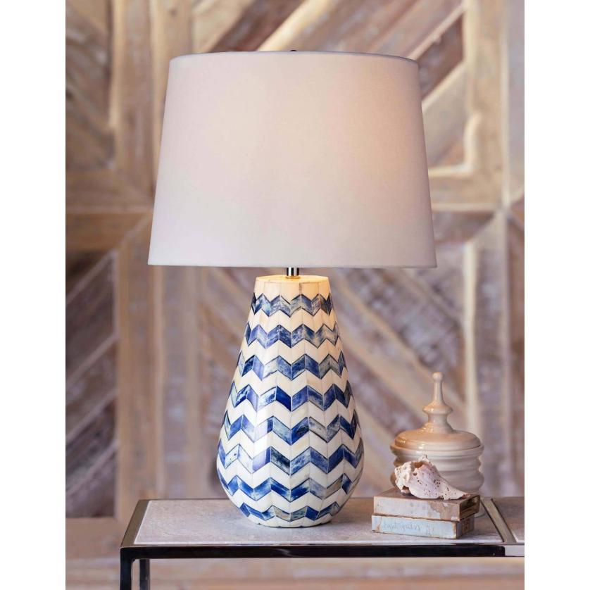 Cassia Blue Chevron Table Lamp - Lamp Detail | Bone & Brass