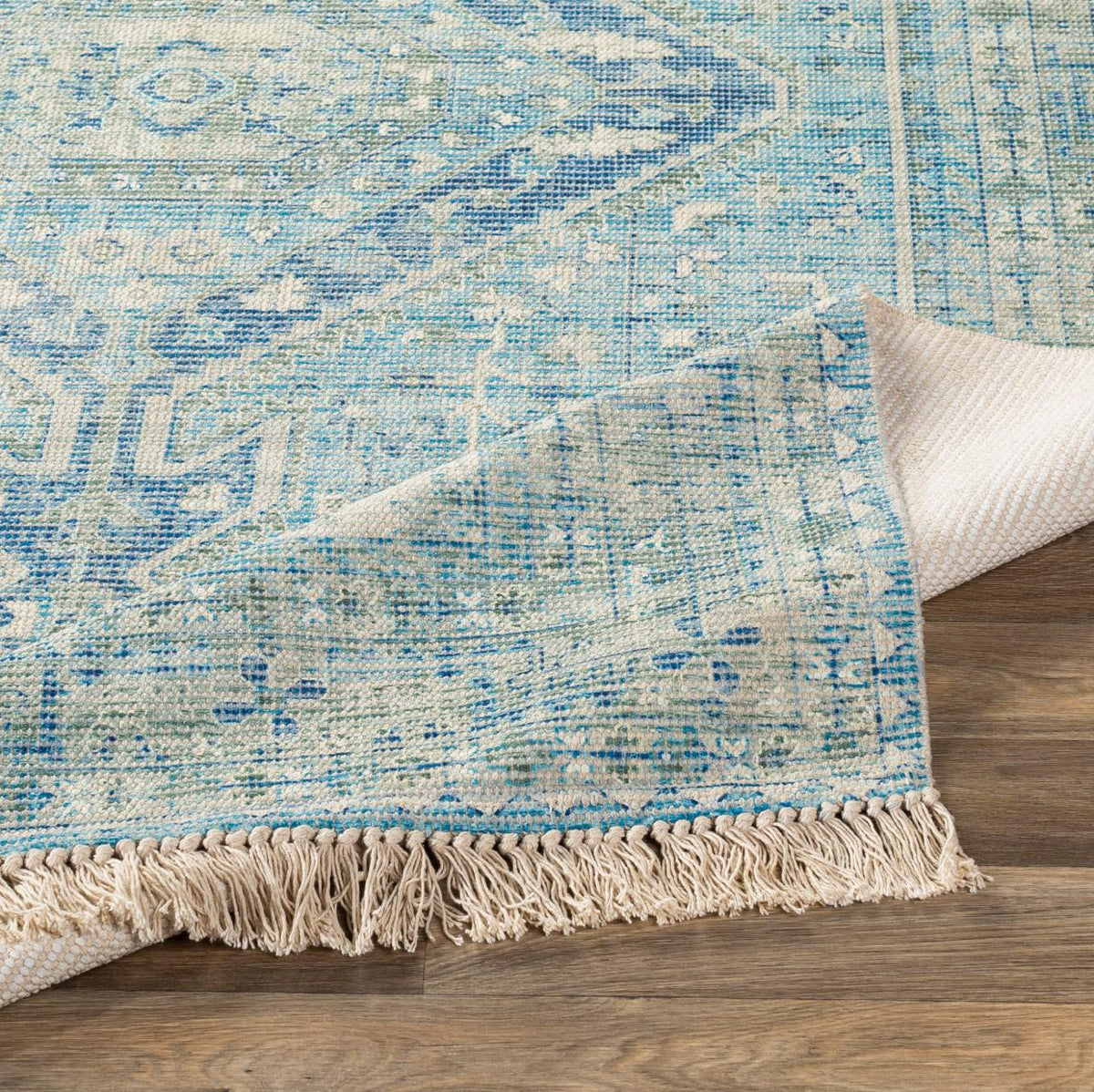 Zainab Sky Blue Hand Woven Rug - Rug Detail | Bone & Brass