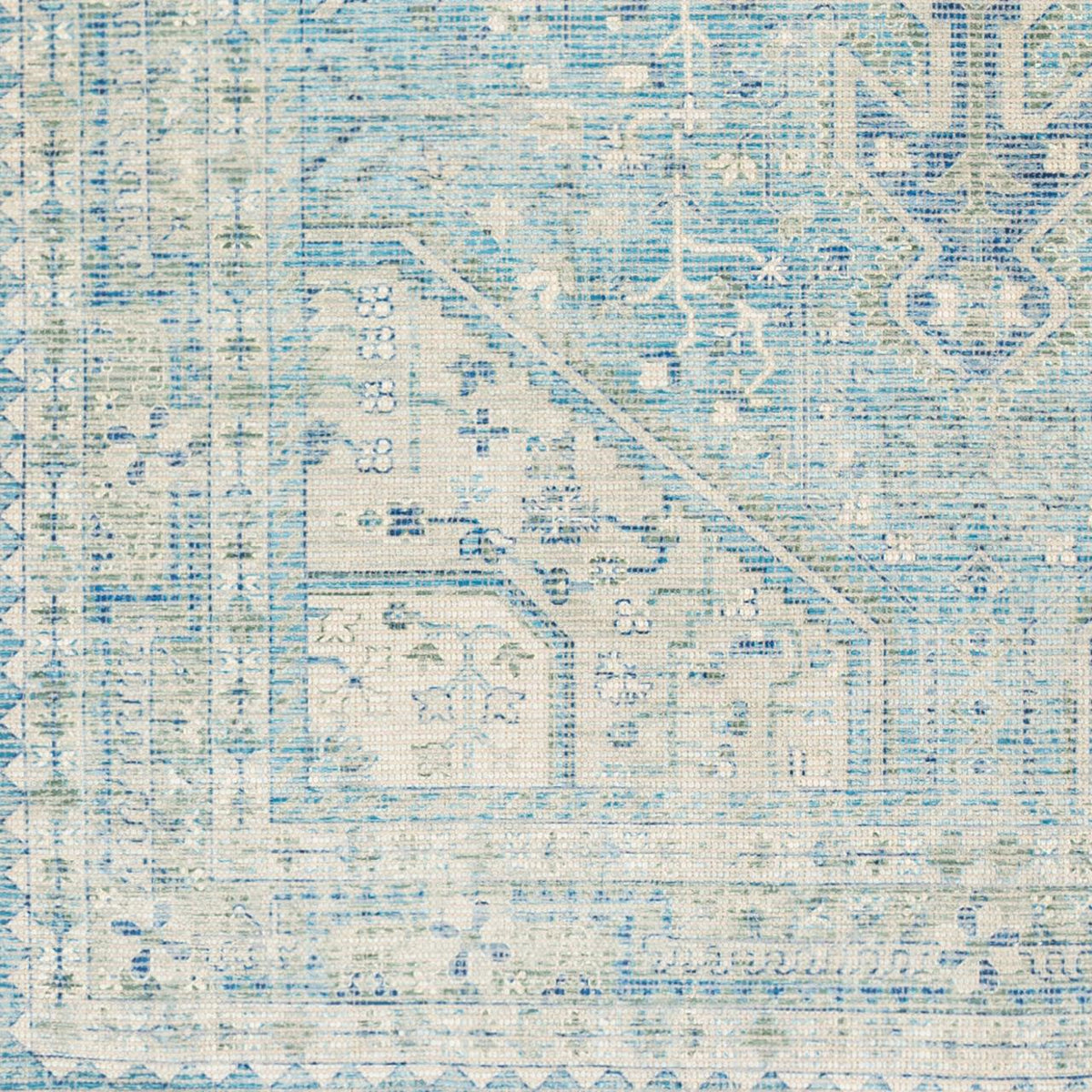 Zainab Sky Blue Hand Woven Rug - Rug Pattern Detail | Bone & Brass