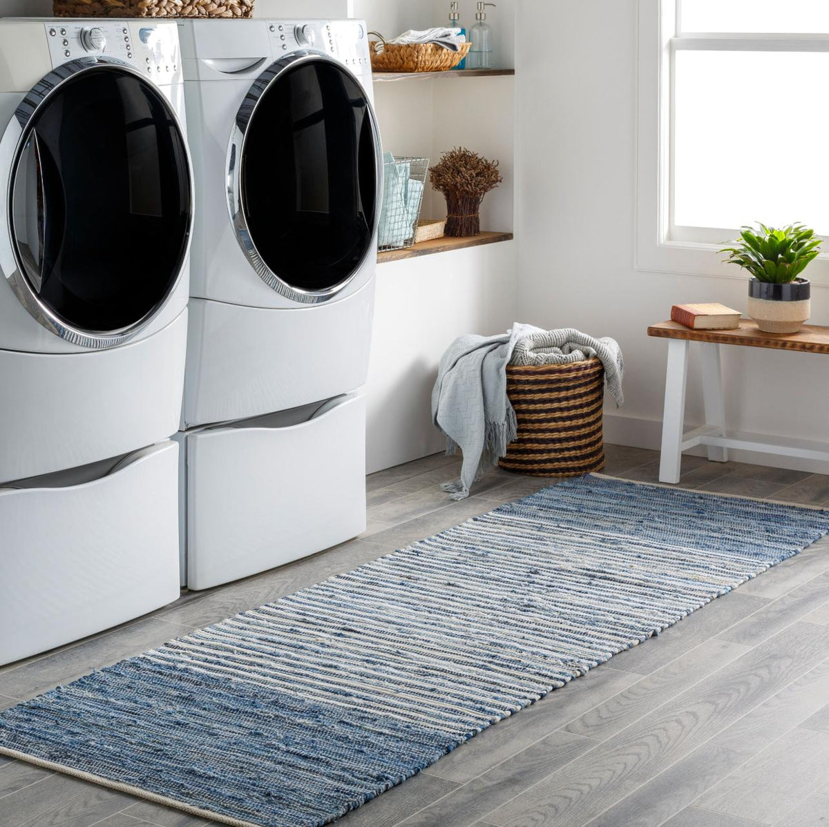 Denim Cotton Hand Woven Rug - Rug Pattern Detail | Bone & Brass