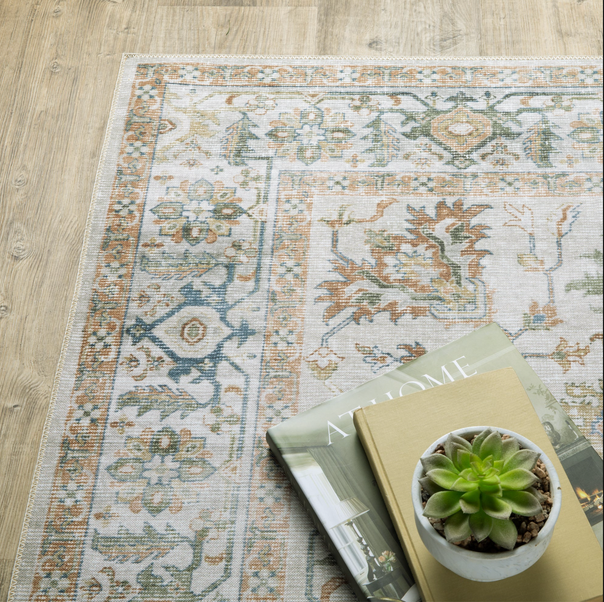 Charleston Ivory & Multi-Color Washable Rug