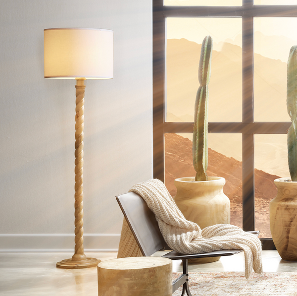 Barley Twist Floor Lamp in Natural Wood
