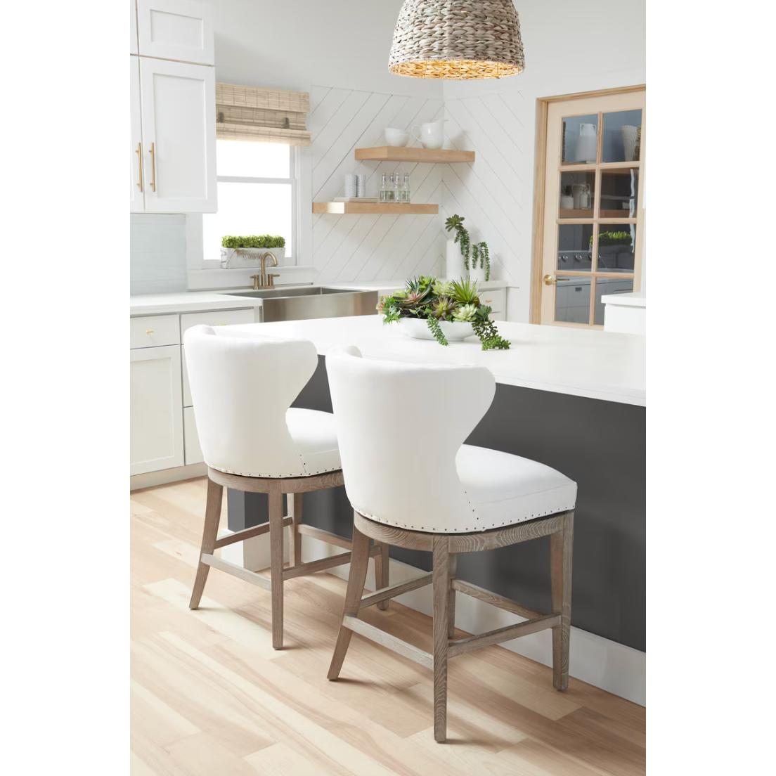 Millie Ivory Swivel Counter Stool - Stool Side View | Bone & Brass