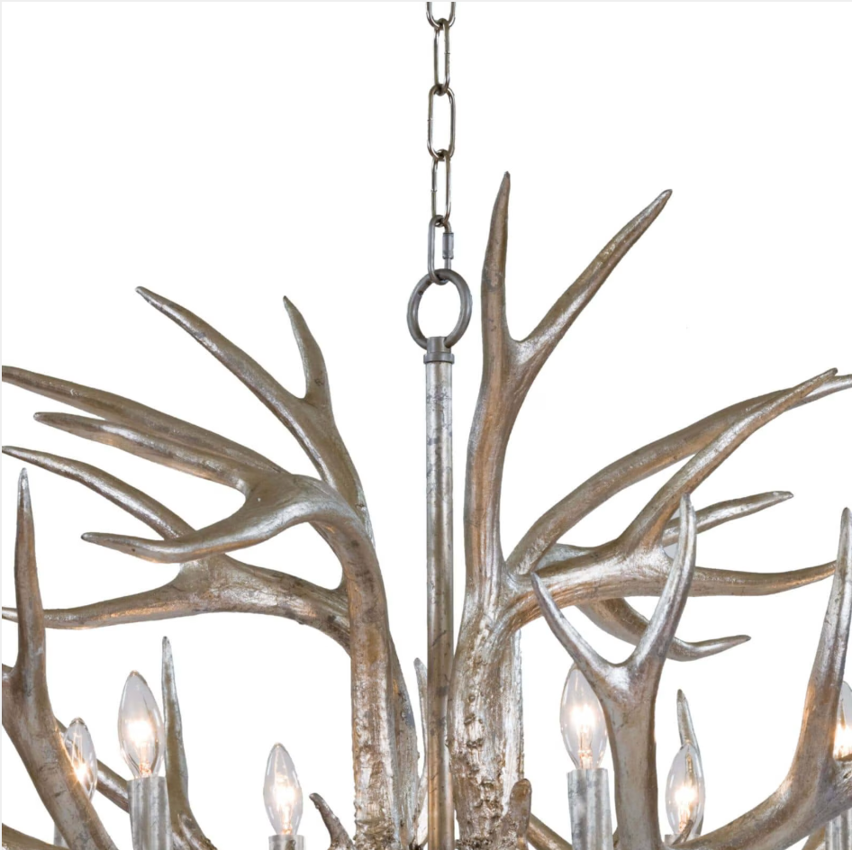 Ambered Silver Leaf Faux Antler Chandelier