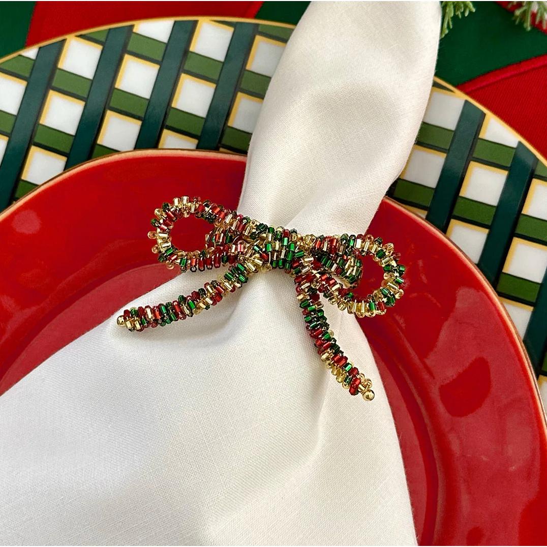 Christmas Bow Napkin Ring, Set 4 - Ring Close Up | Bone & Brass