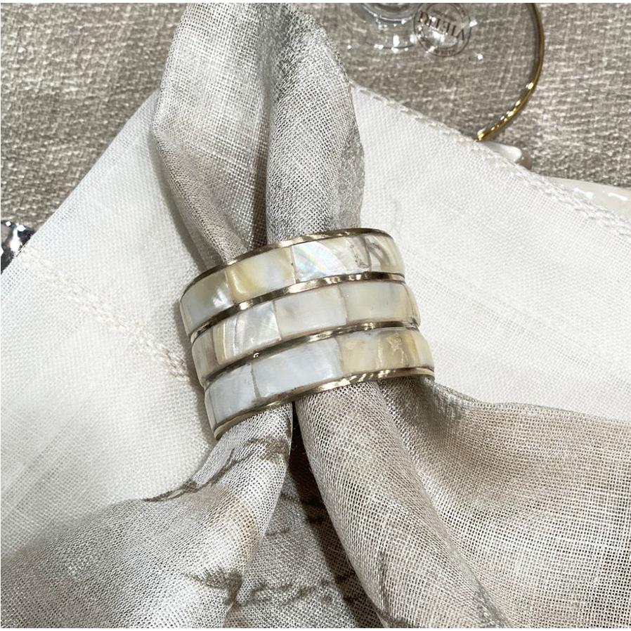 Mother Pearl Napkin Ring, Set 4 - Ring Side View | Bone & Brass