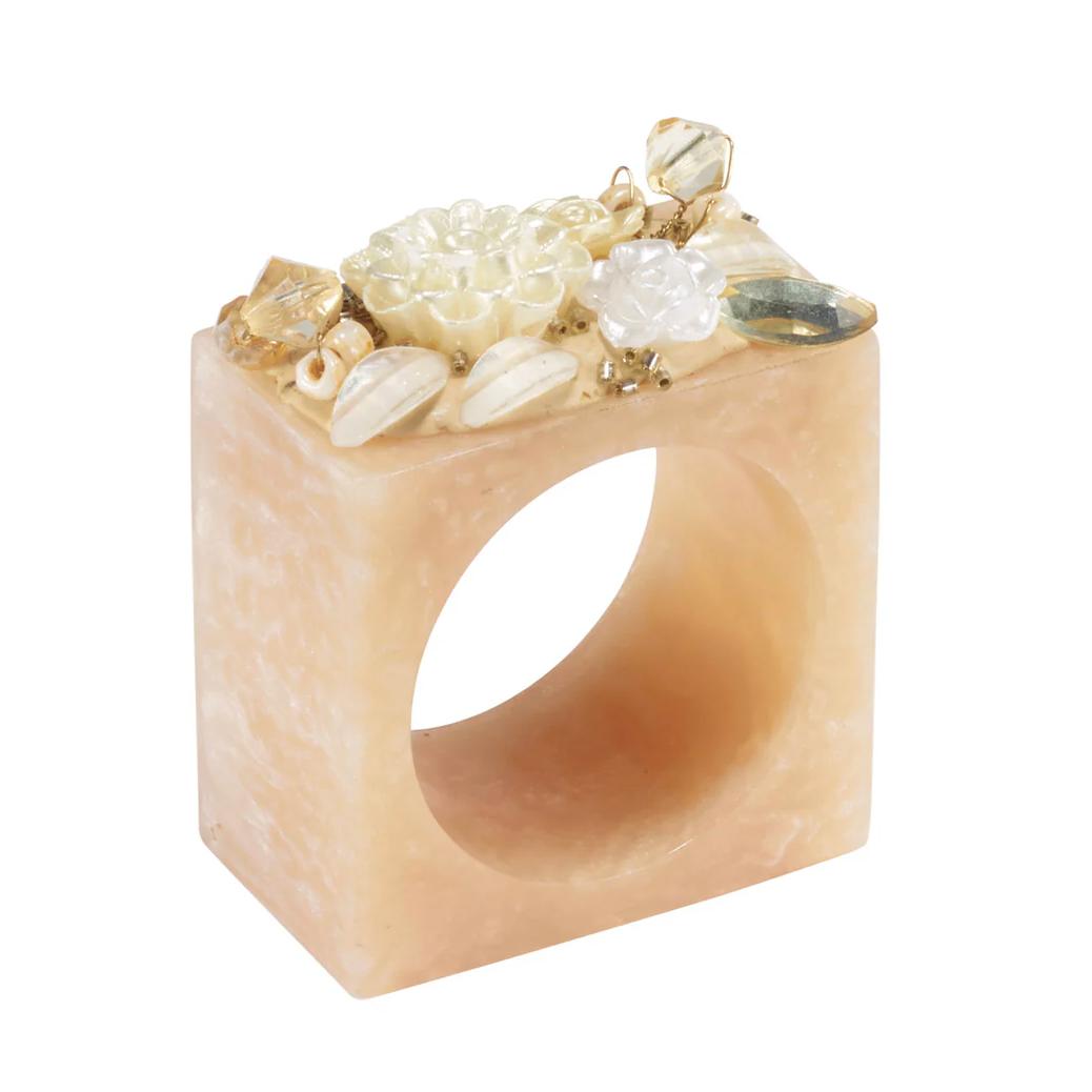 Ivory Petal Napkin Ring | Gold or White, Set 4 | Bone & Brass