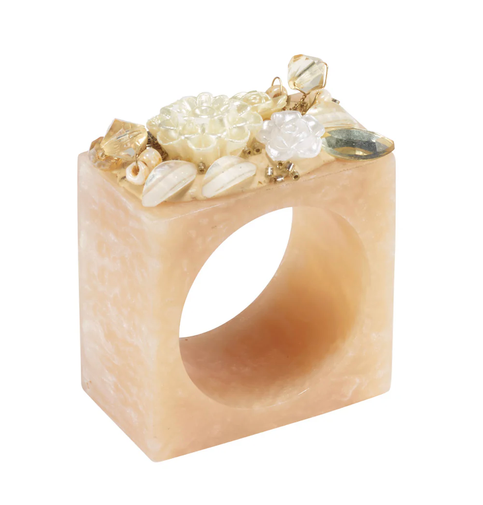 Ivory Petal Napkin Ring | Gold or White, Set of 4