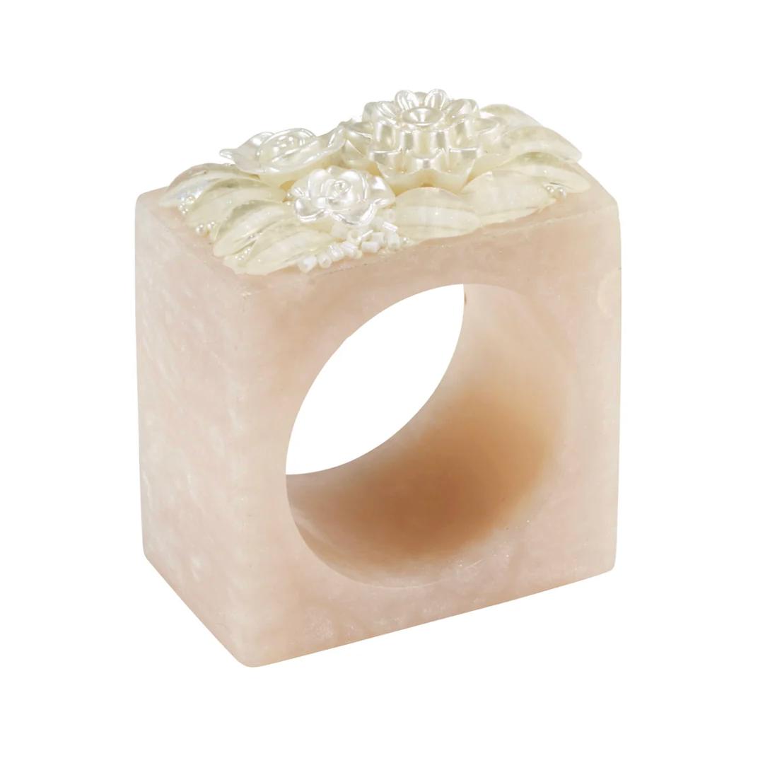 Ivory Petal Napkin Ring | Gold or White, Set 4 - Ring Close Up | Bone & Brass