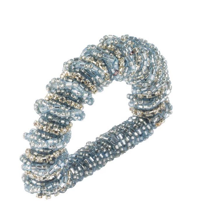 Ice Blue Cuff Beaded Napkin Ring, Set of 4