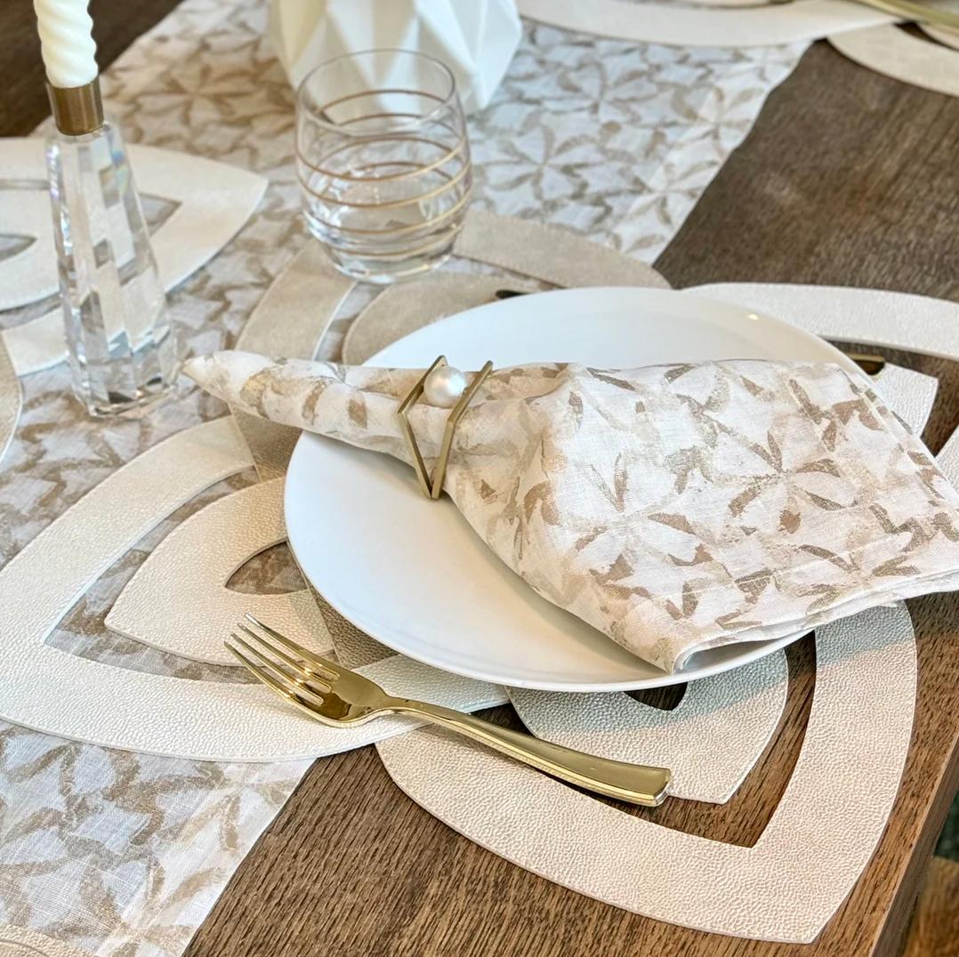 Gold Floating Pearl Napkin Ring, Set 4 - Ring Detail | Bone & Brass