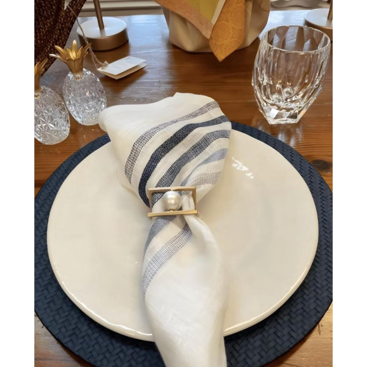 Gold Floating Pearl Napkin Ring, Set 4 - Ring Side View | Bone & Brass