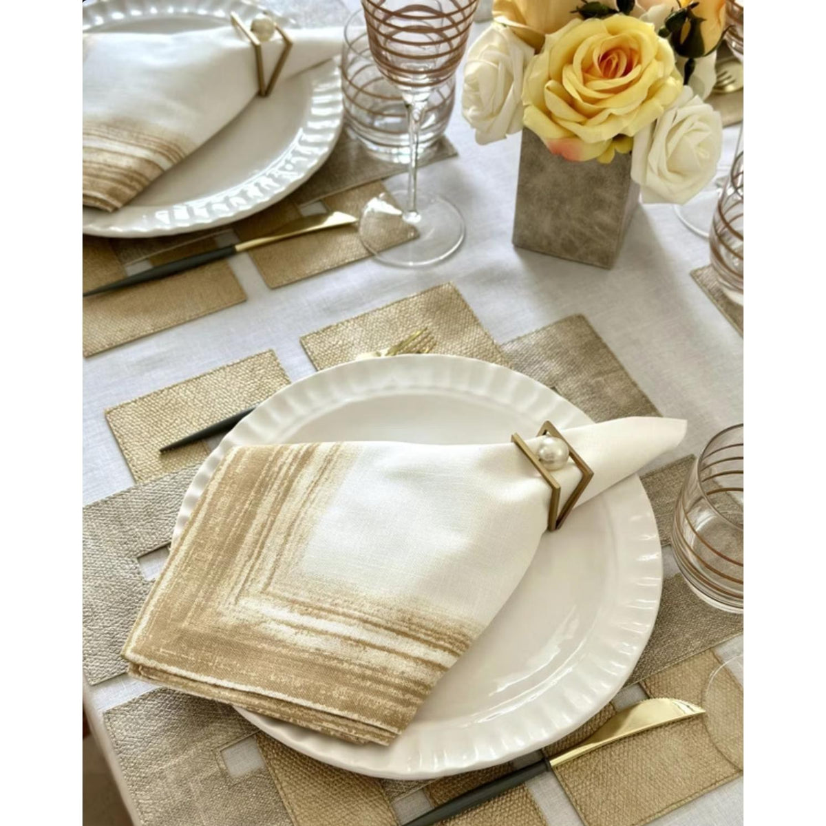 Gold Floating Pearl Napkin Ring, Set 4 - Ring Close Up | Bone & Brass