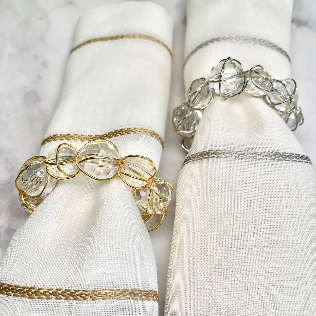 Crystal Bauble Napkin Ring | Gold or Silver, Set of 4