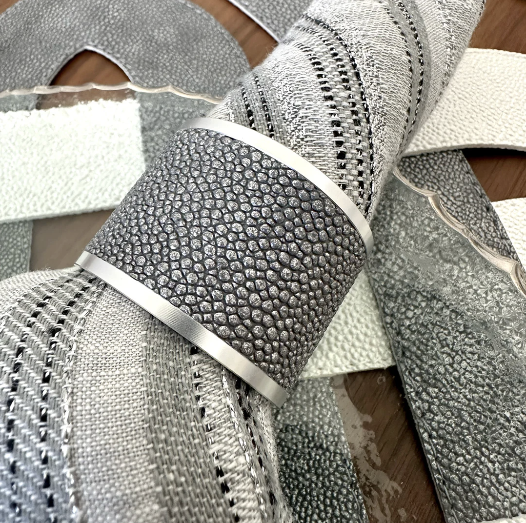 Stingray Vinyl Napkin Rings | Pearl or Gray, Set of 4