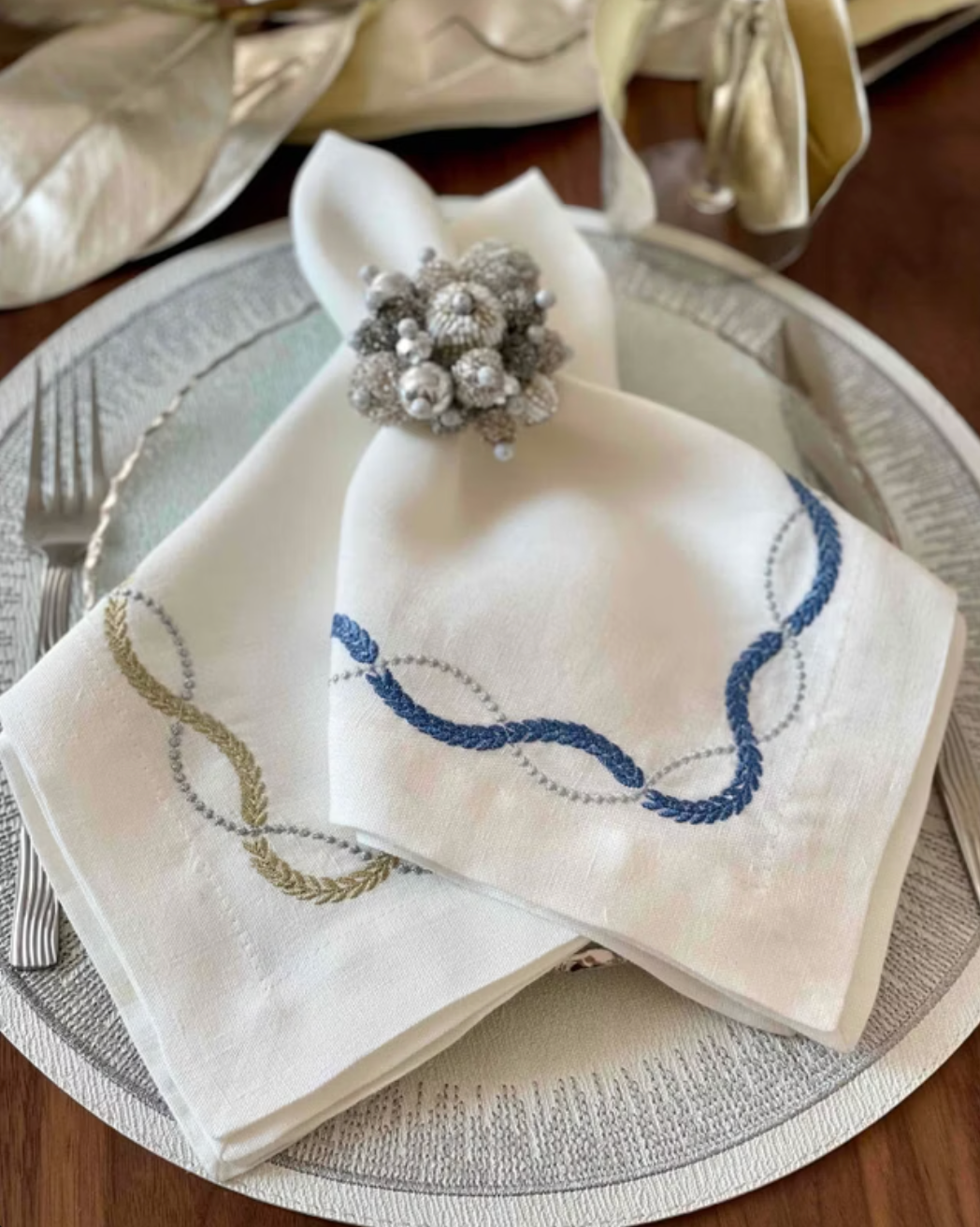 Flare Embroidered Round Placemats, Set of 4