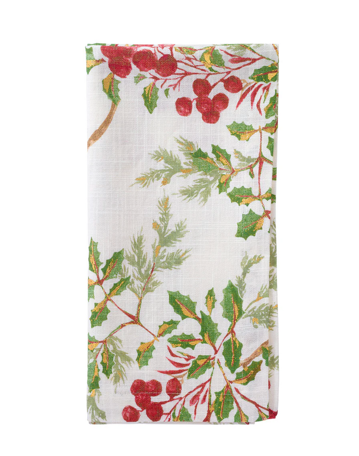 Holly Berry Metallic Gold Napkins, Set of 4