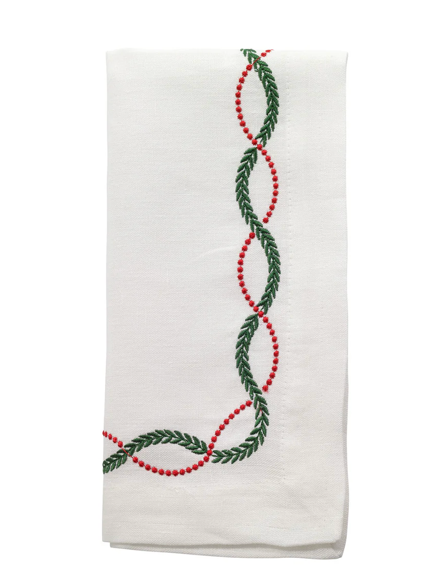 Laurel Leaves Embroidered Napkins, Set of 4