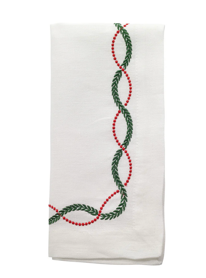 Laurel Leaves Embroidered Napkins, Set of 4