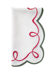 Christmas Ribbon Twirl Embroidered Napkins, Set of 4