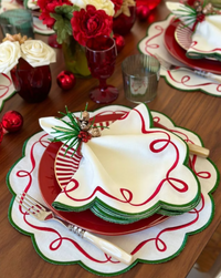 Christmas Ribbon Twirl Embroidered Placemats, Set of 4