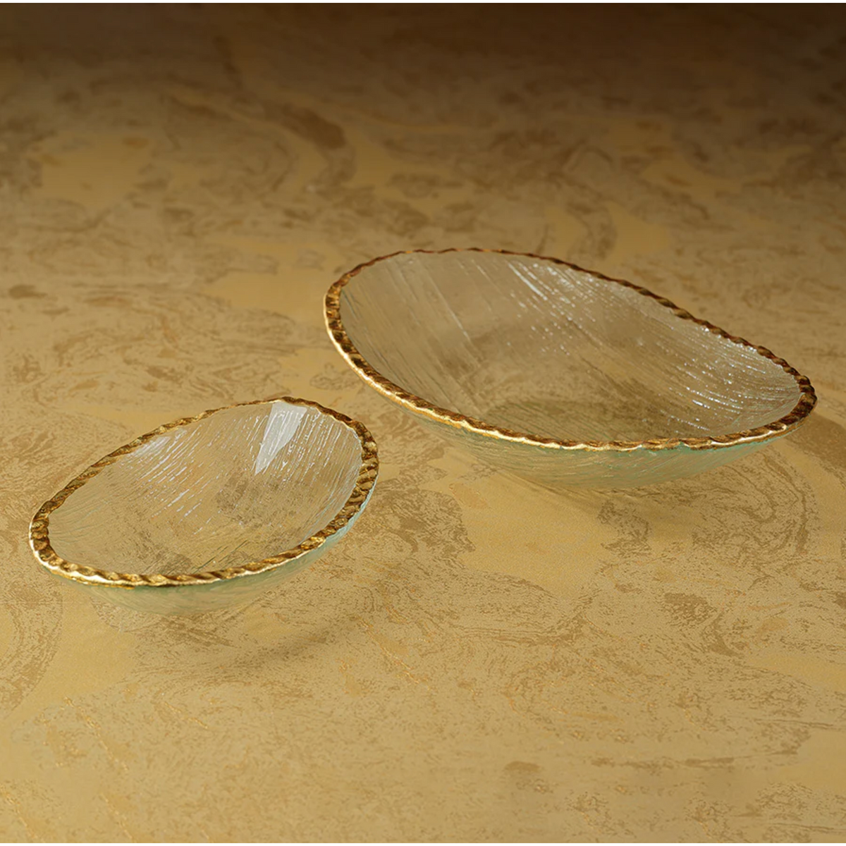 Cally Clear Textured Bowls with Gold Rim, Set of 3