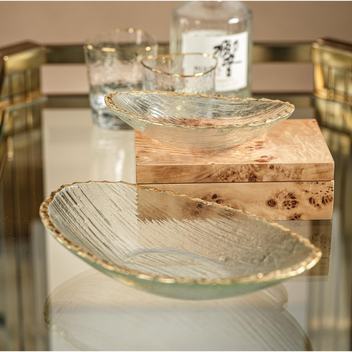 Cally Clear Textured Bowls Gold Rim, Set of 3