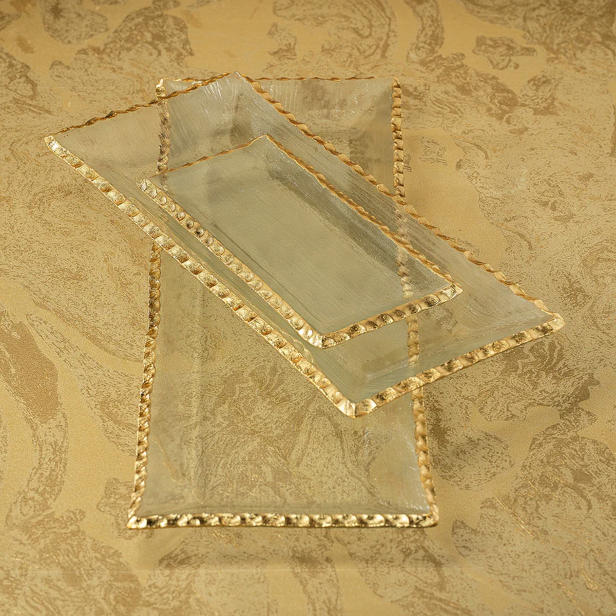 Cally Clear Rectangle Plate with Gold Rim, Set of 3