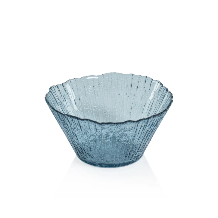 Icy Sapphire Blue Tall Glass Bowls, Set of 6