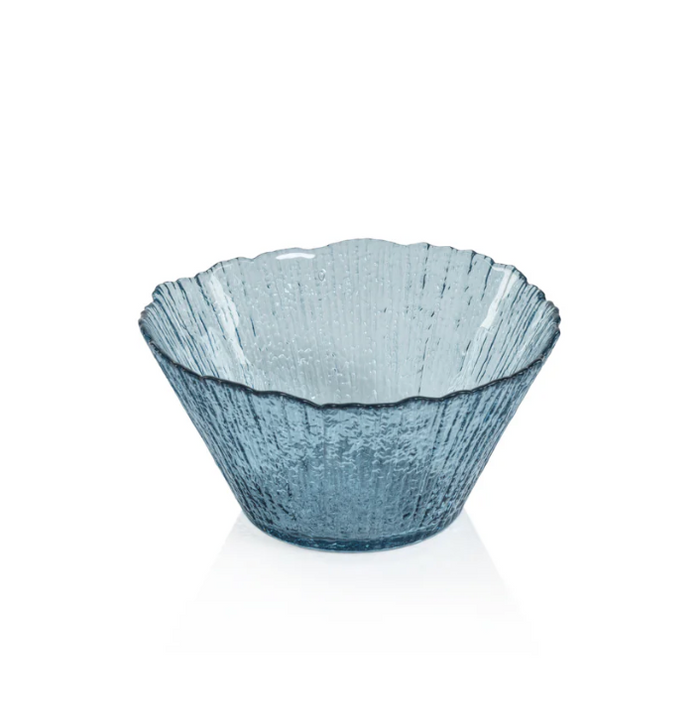Icy Sapphire Blue Tall Glass Bowls, Set of 6