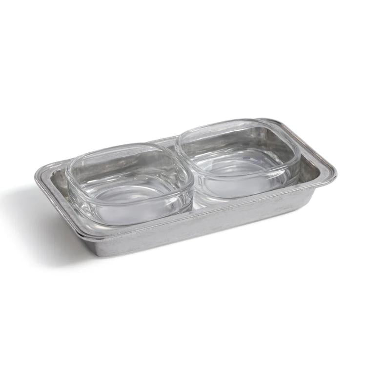 St. Moritz Pewter & Glass Double Condiment Set | Bone & Brass