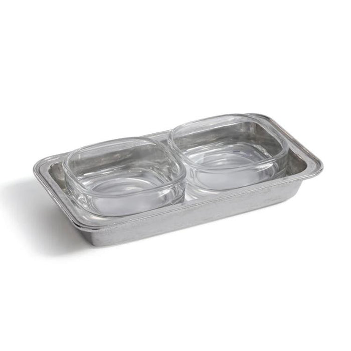 St. Moritz Pewter & Glass Double Condiment Set | Bone & Brass