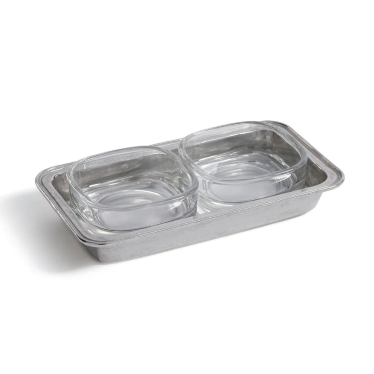 St. Moritz Pewter & Glass Double Condiment Set